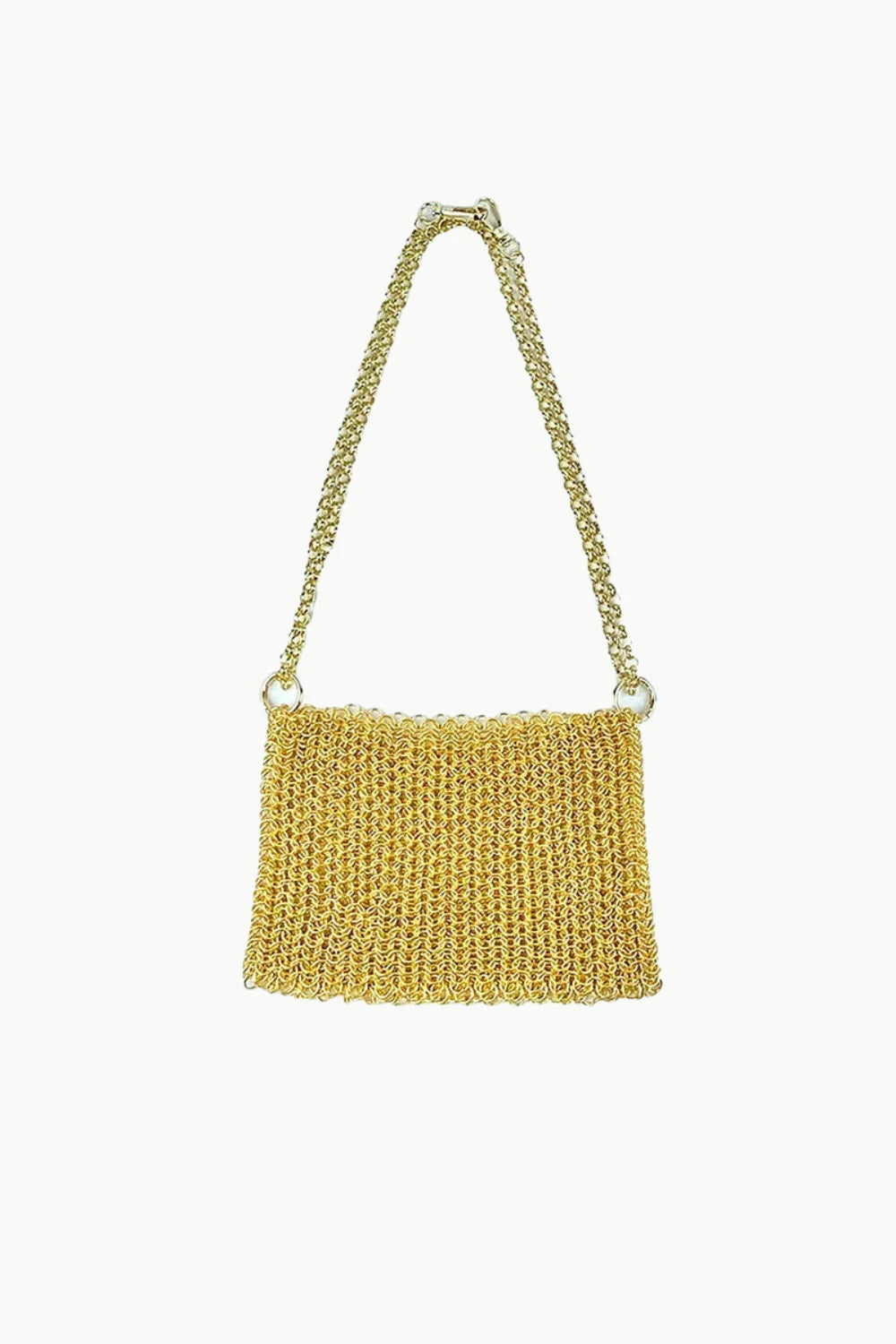 Gold chain shoulder bag showcasing a stylish chain shoulder design and luxurious gold finish
