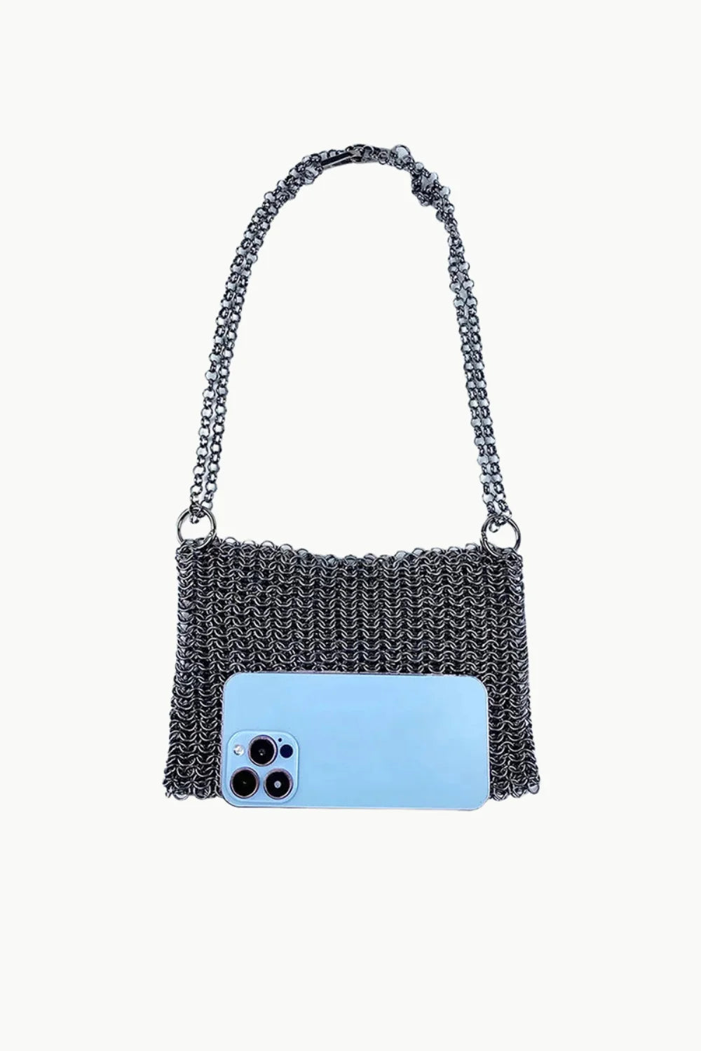 Dark Gray Chainmail Shoulder Bag with Gold Chain Shoulder Strap for Elegant Style