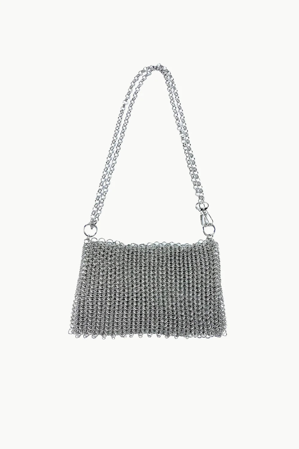 Silver chain shoulder bag with double chain strap, stylish gold chain shoulder accessory