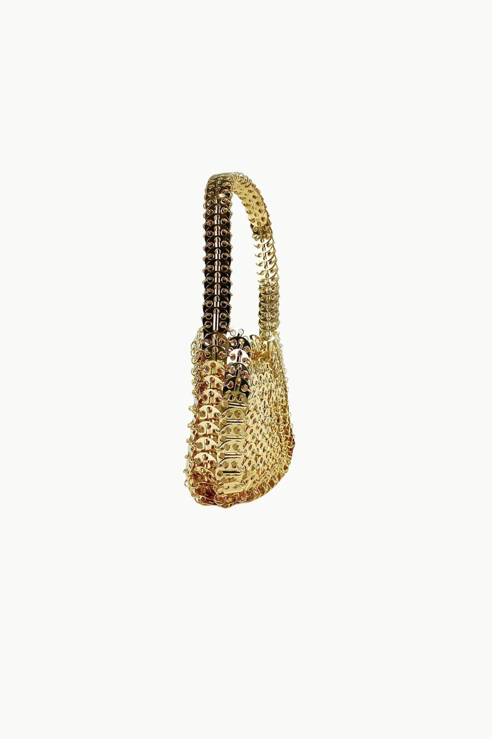 Gold metallic beaded bag with chainmail texture, stylish gold metallic beaded accessory