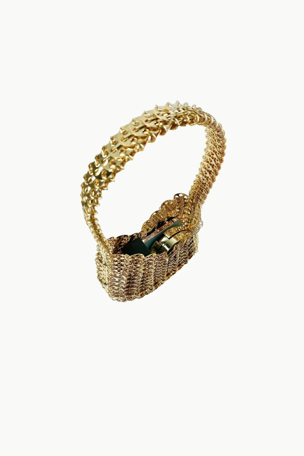 Gold metallic beaded handbag with ornate design and textured handle