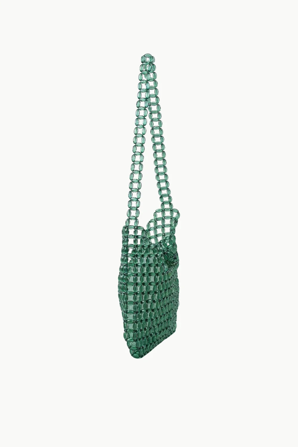 Emerald green beaded shoulder bag showcasing a stylish green beaded shoulder bag design