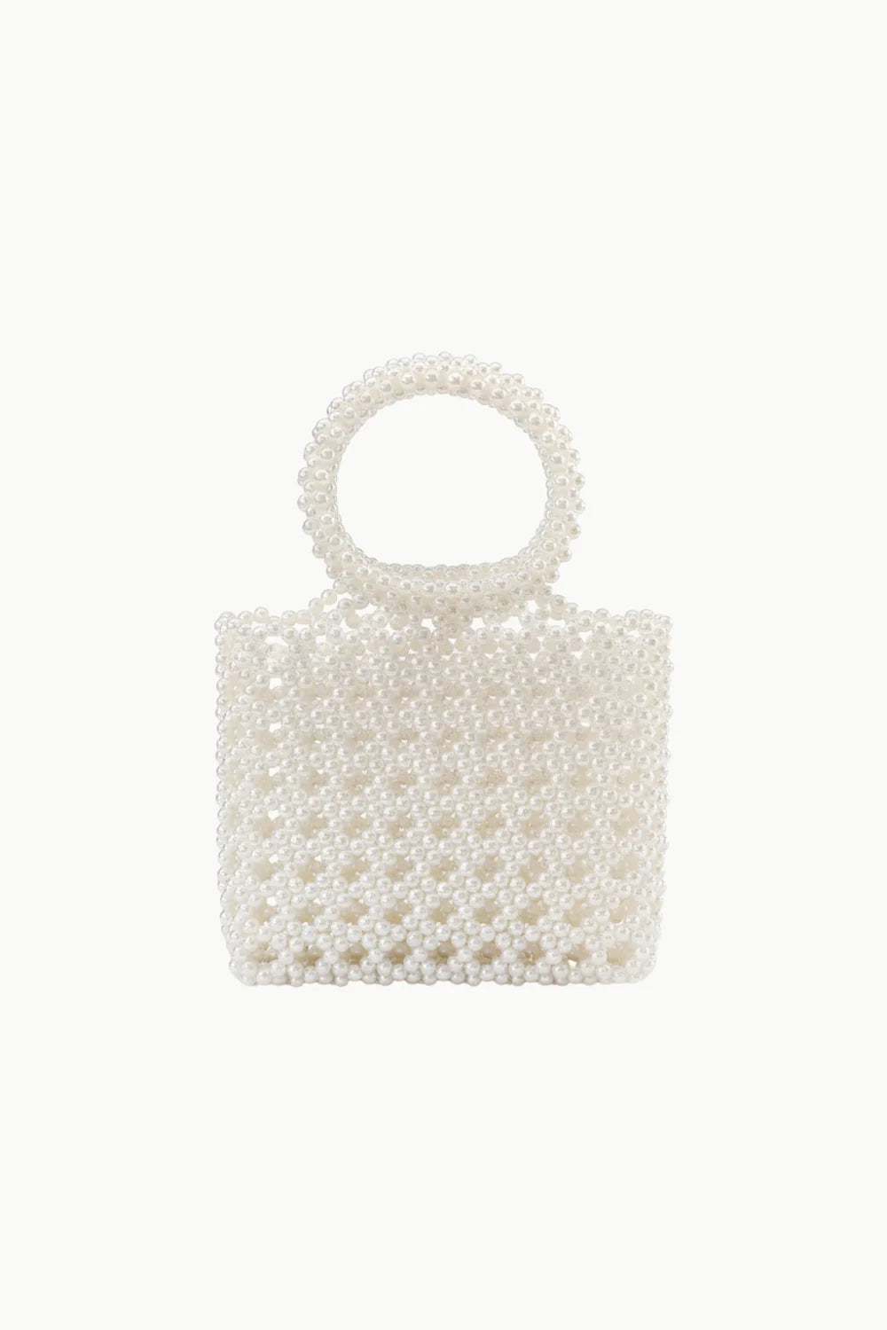 White beaded top-handle handbag, elegant hand beaded bag for stylish occasions
