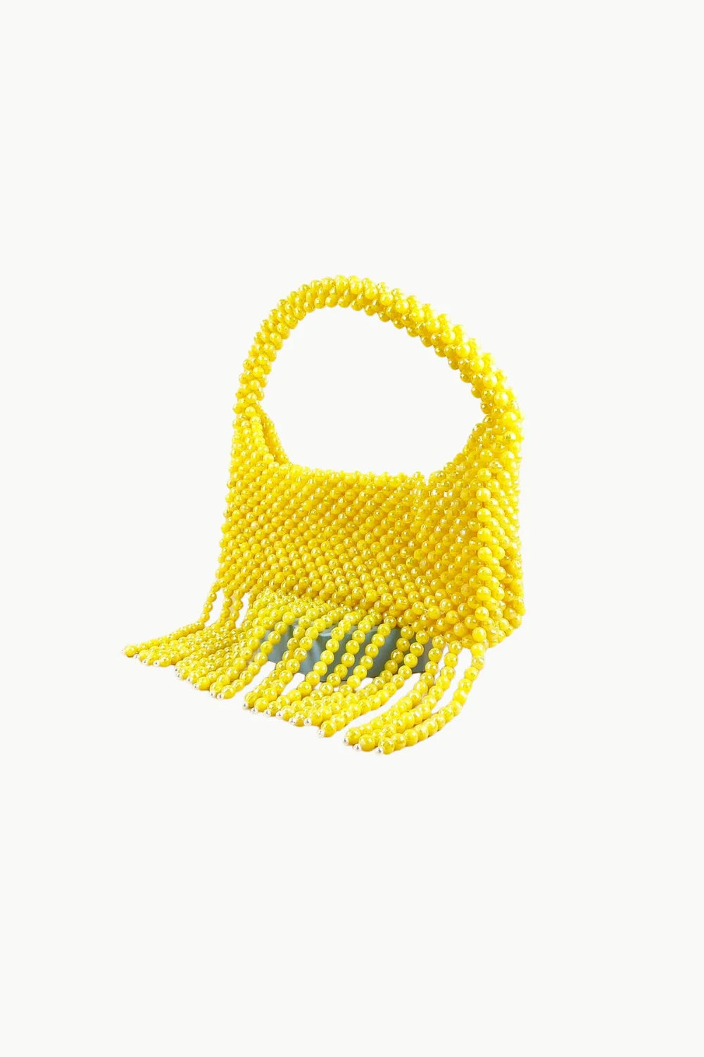 Bright yellow hand beaded purse with fringe, stylish beaded purse for women
