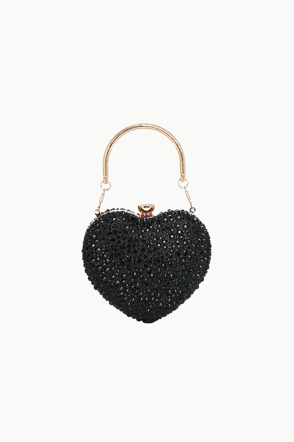 Black heart shaped beaded bag with sparkling embellishments and gold-tone handle