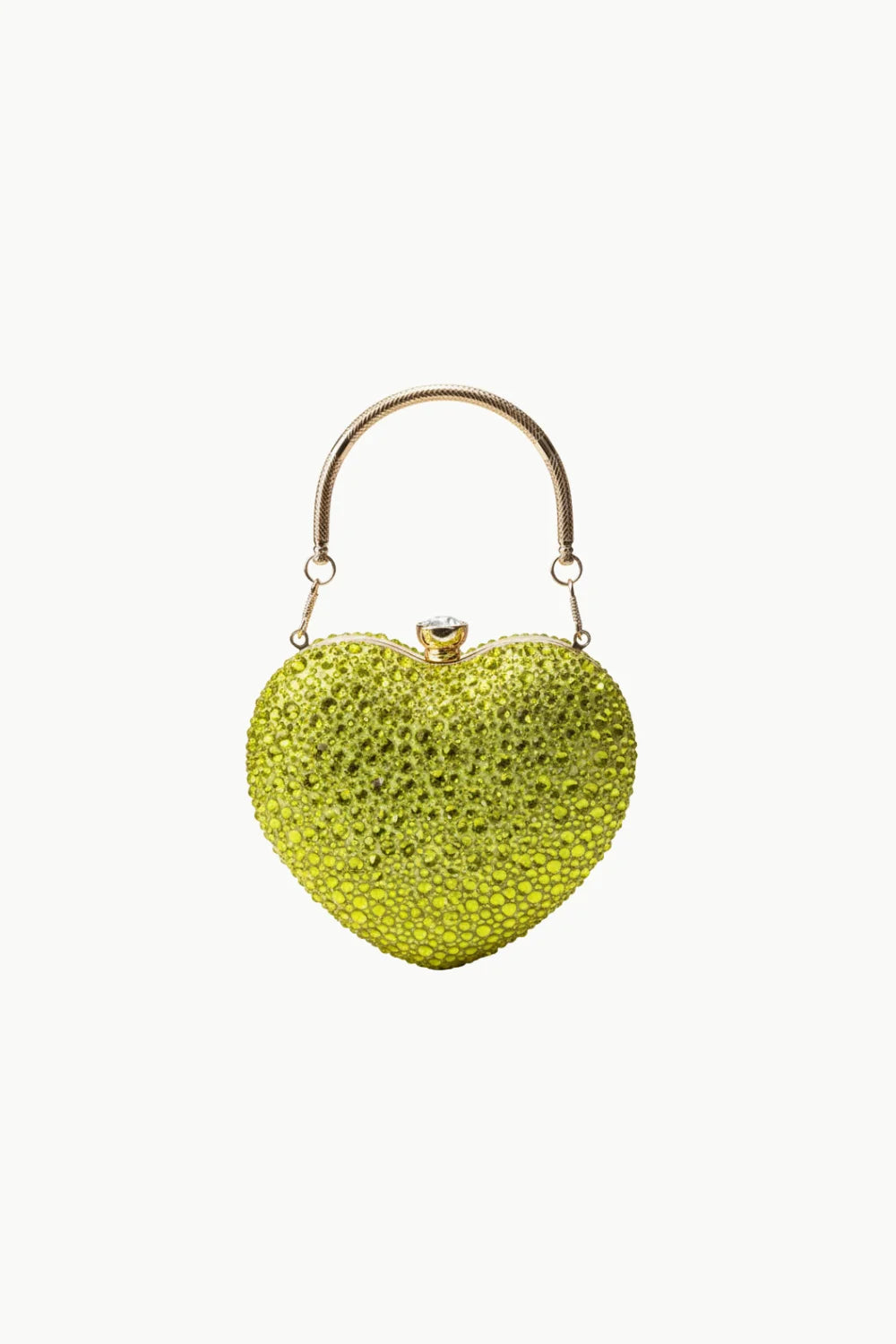 Lime green heart shaped beaded bag with rhinestones and gold-tone top handle