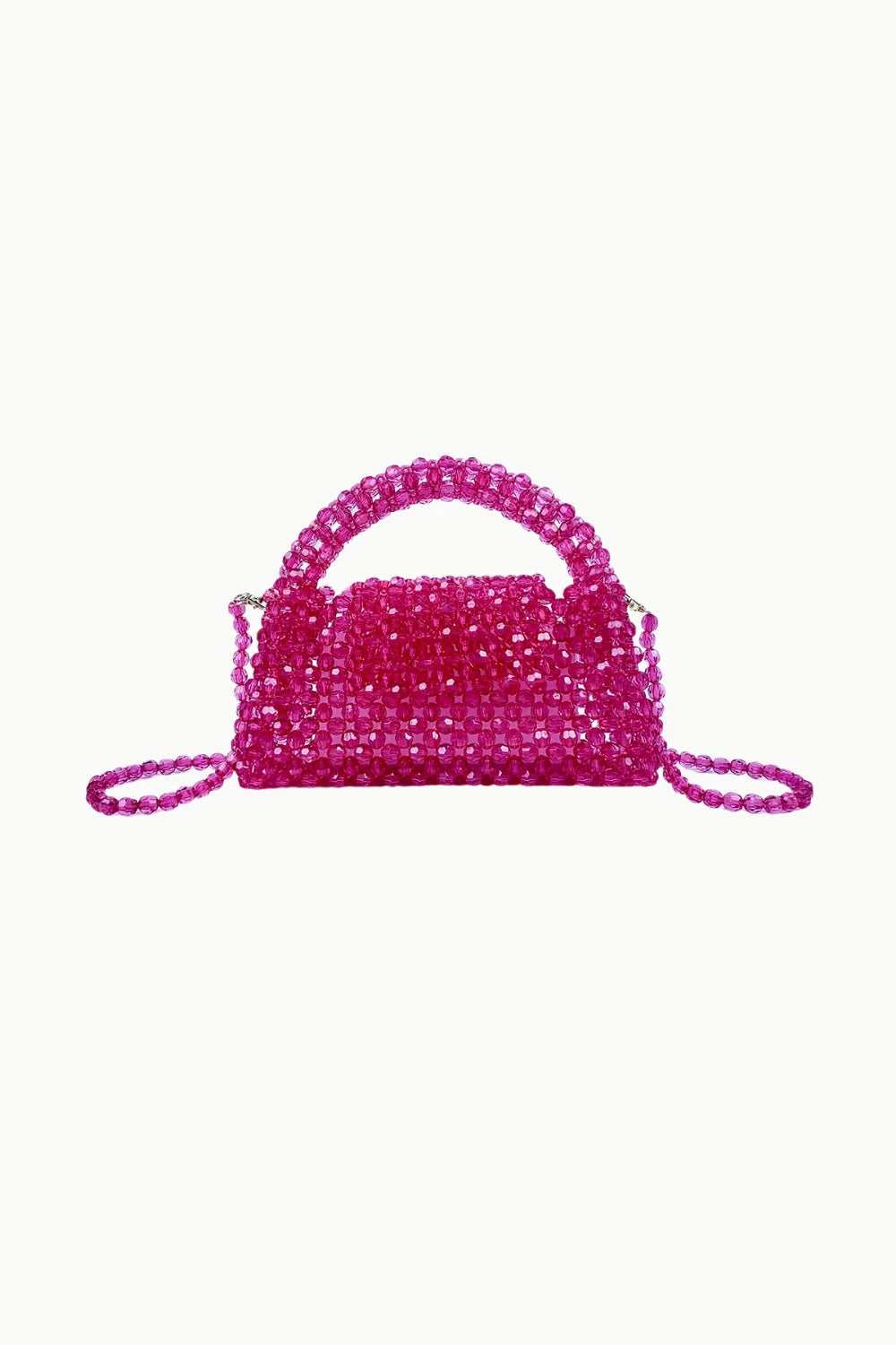 Pink beaded top-handle bag with shoulder straps, stylish hot pink beaded bag for women