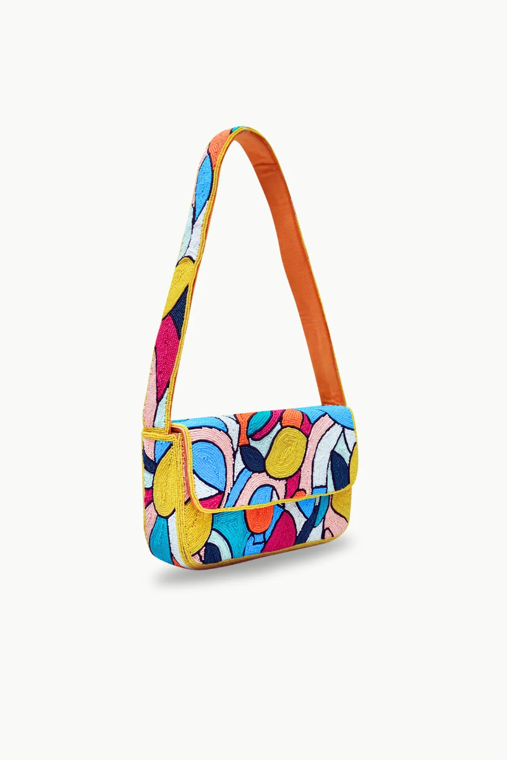 Colorful patterned beaded bag with orange strap, Lemon Beaded Bag for stylish accessories