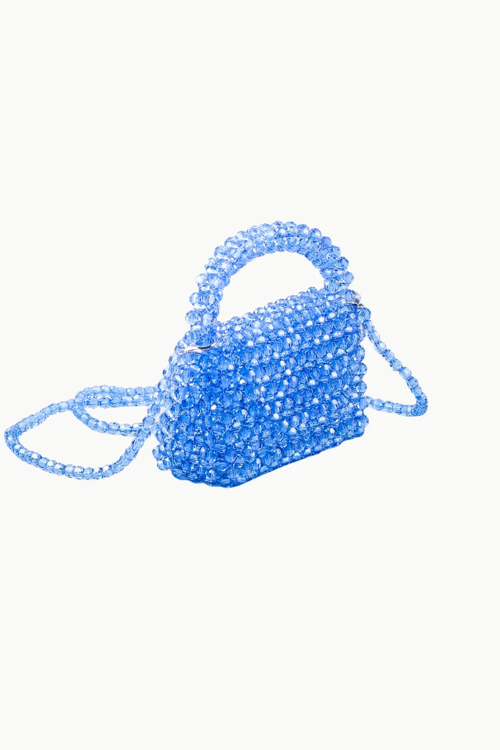 Sparkling blue beaded handbag with top handle and shoulder strap for the Light Blue Beaded Bag