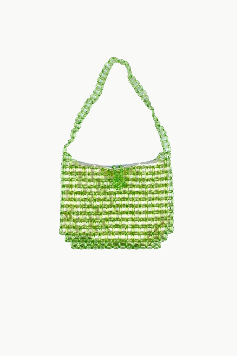 Bright green beaded shoulder bag with striped pattern, stylish beaded shoulder accessory