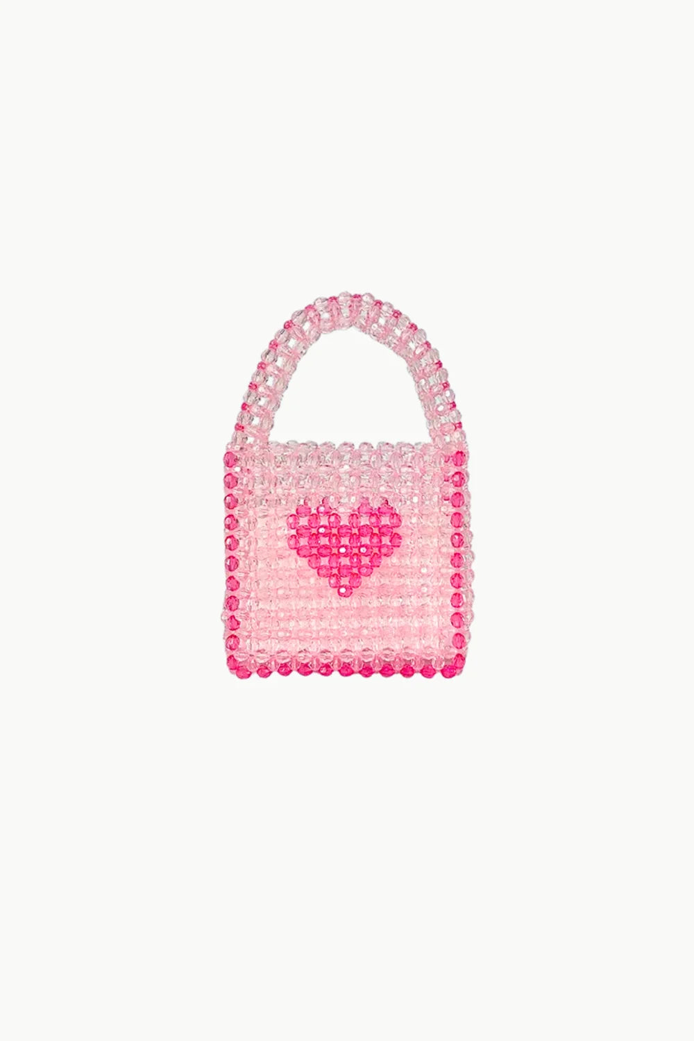 Pink beaded bag with heart design, stylish light pink beaded bag accessory
