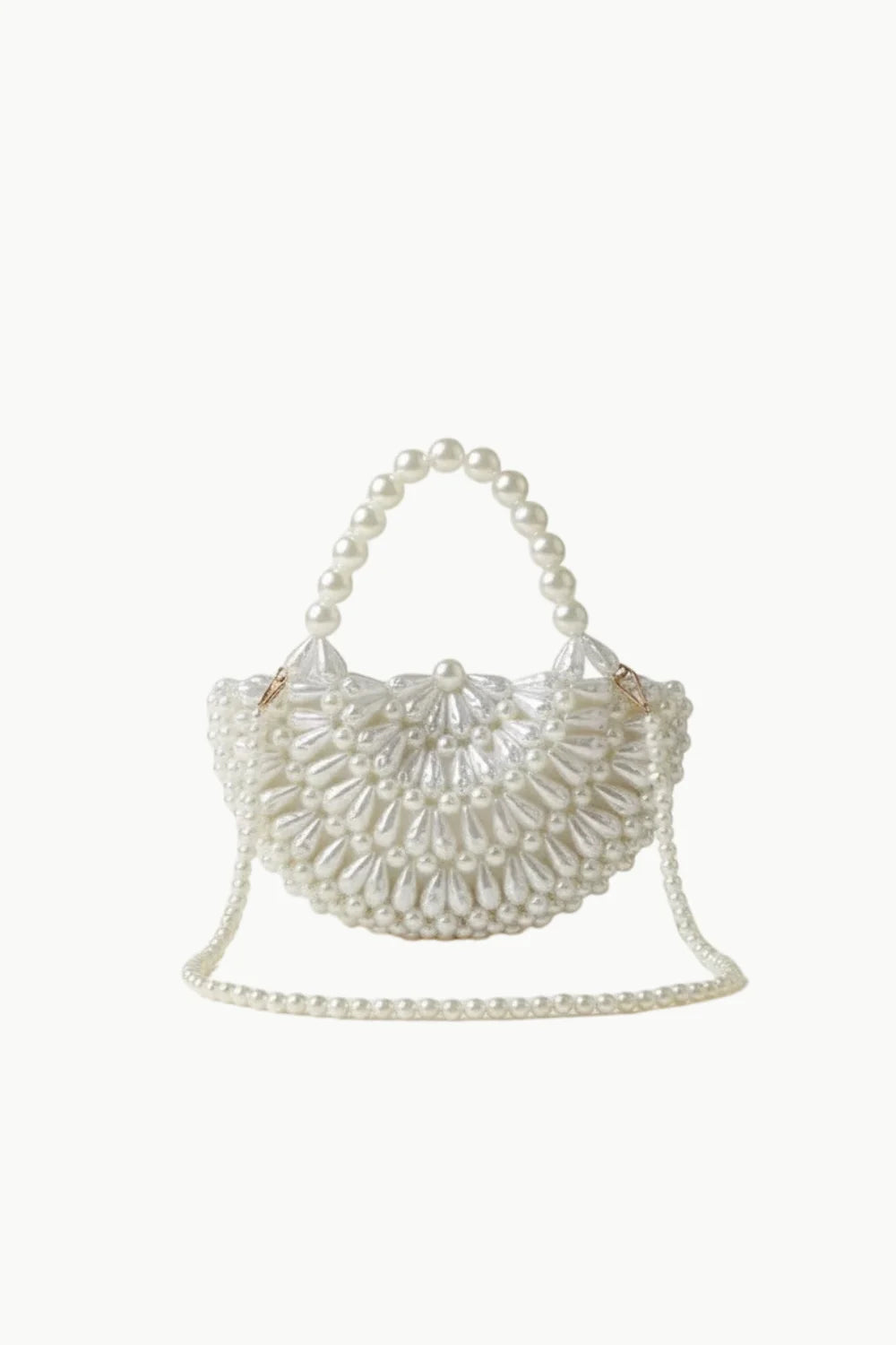 Magnolia Pearl Bag with pearl embellishments, top handle, and detachable shoulder strap