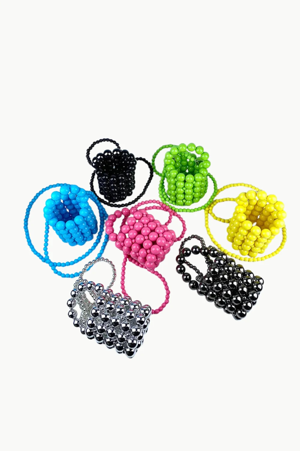 Colorful beaded bucket bag collection featuring vibrant beaded bucket and bucket bags