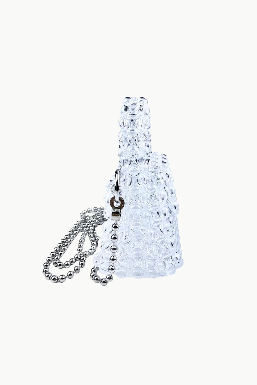 Clear beaded bell-shaped charm with silver-toned ball chain for Mother Of Pearl Bag
