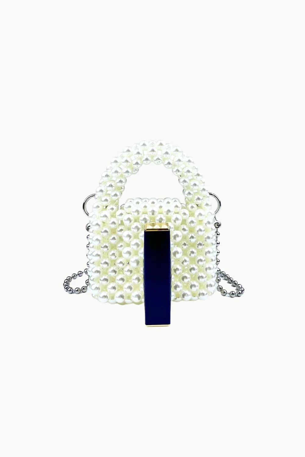 White pearl beaded handbag with metallic chain strap for Mother Of Pearl Bag collection