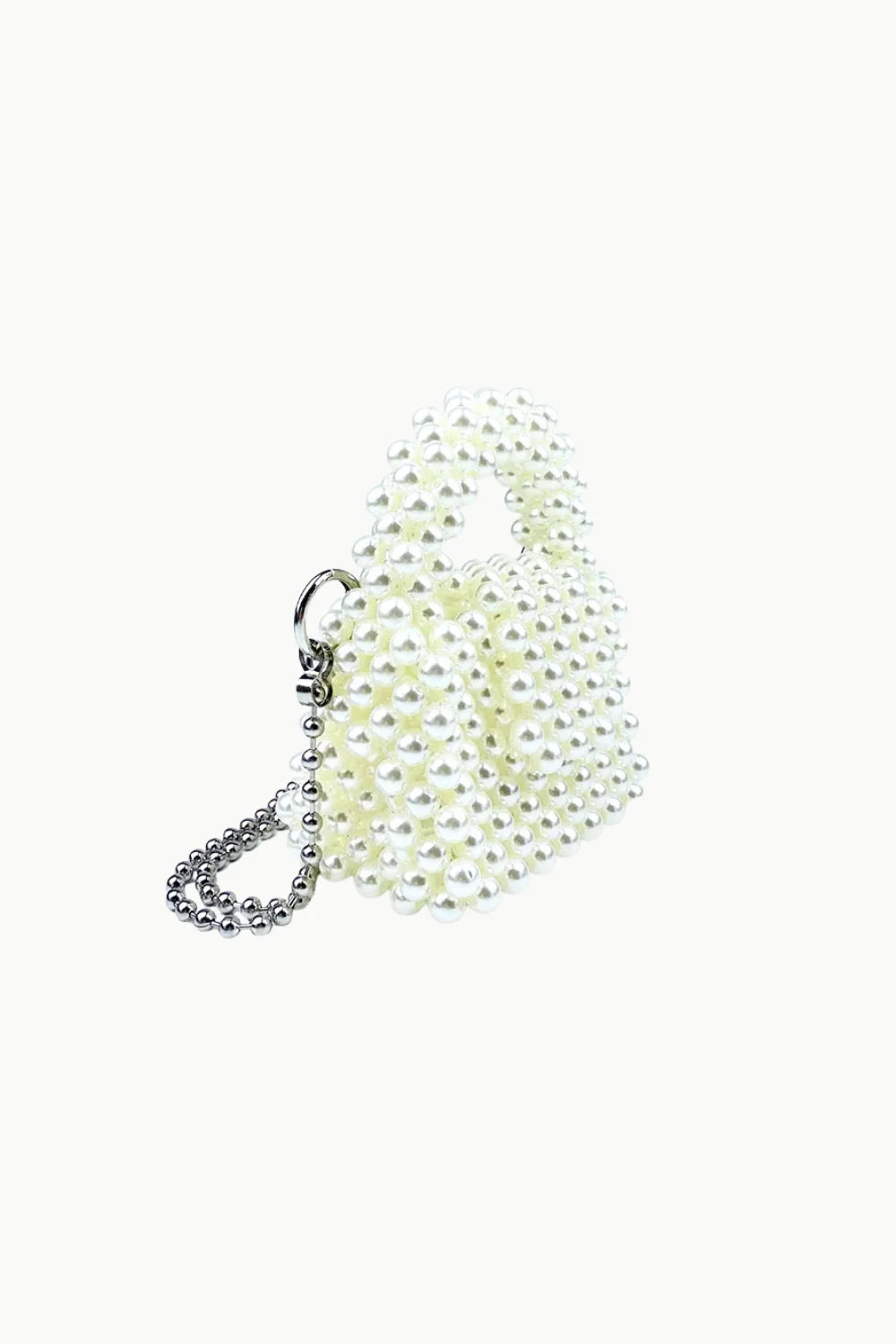 White pearl beaded bag with short silver-toned chain handle for Mother Of Pearl Bag collection