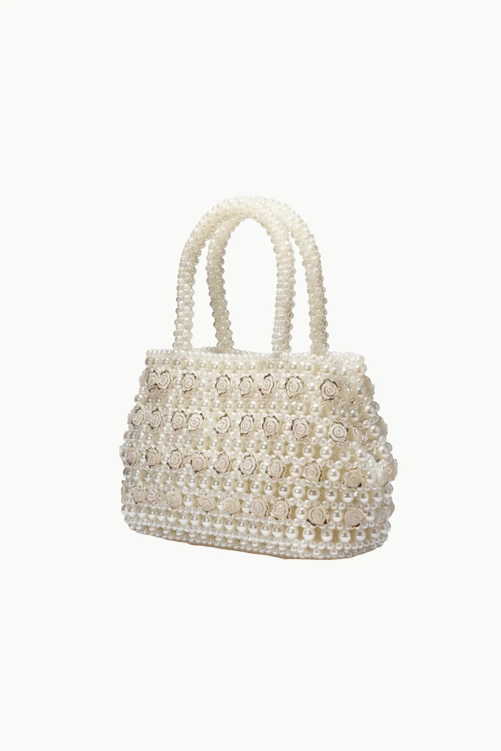 White beaded clutch bag with structured shape, perfect pearl clutch for elegant occasions