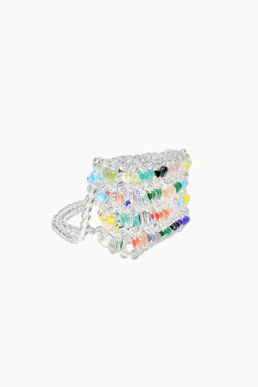 Clear beaded handbag with colorful accents featuring multi color beads for a vibrant look
