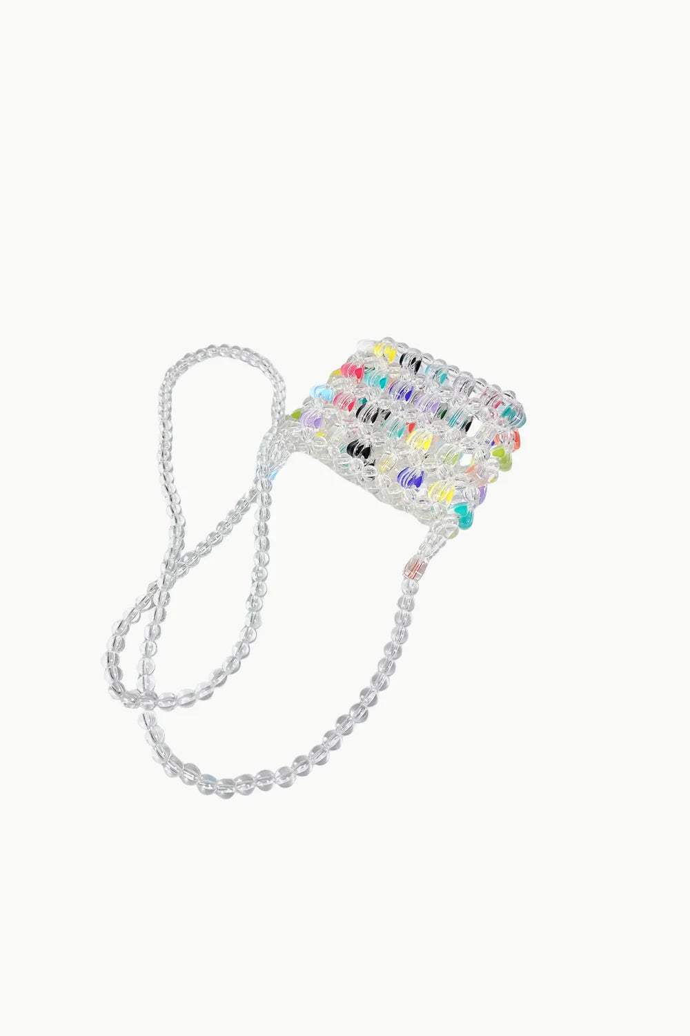 Clear beaded mini shoulder bag with colorful multi color beads accents for stylish fashion