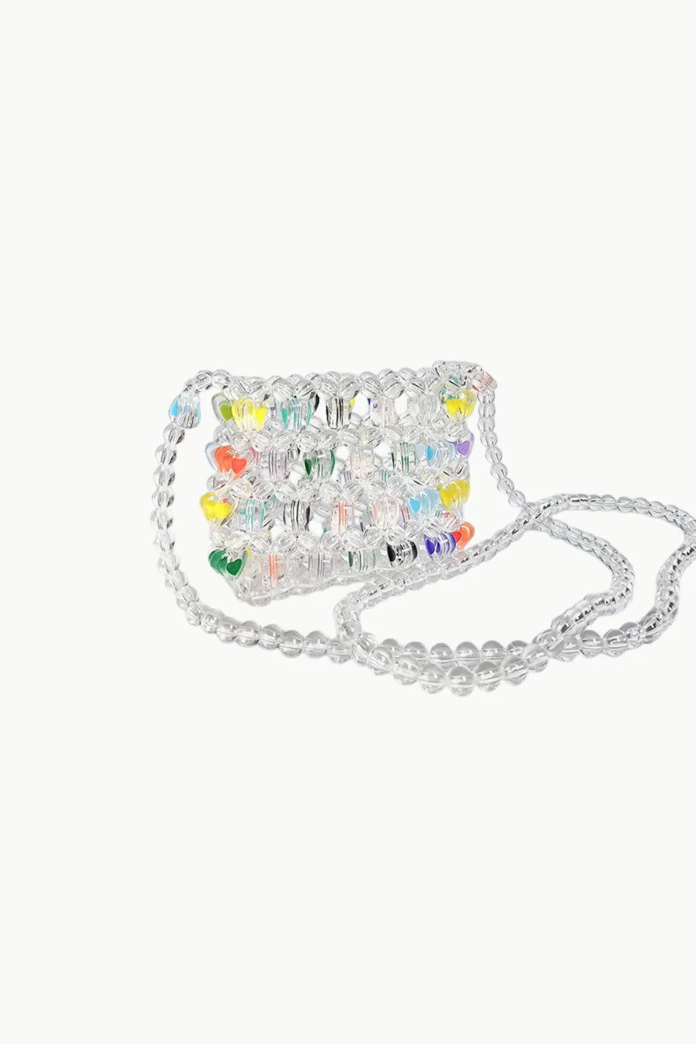 Multi color beads shoulder bag with colorful heart-shaped accents, stylish color beads bag
