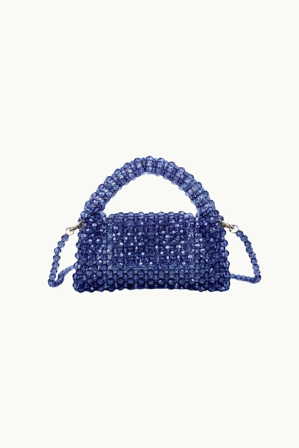 Navy Blue Beaded Bag with rounded top handle and detachable shoulder strap