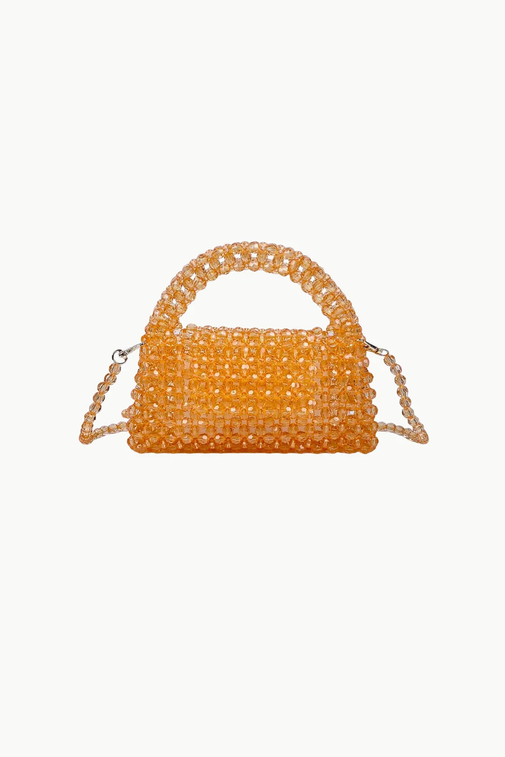 Orange beaded purse with top handle and shoulder strap, stylish beaded handbag