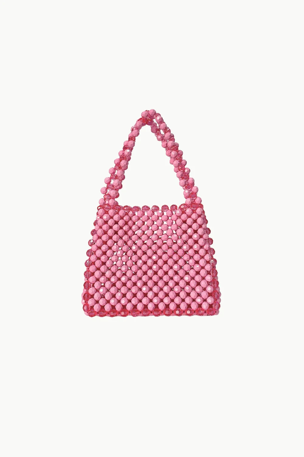 Pink beaded handbag with top handles, perfect for stylish occasions