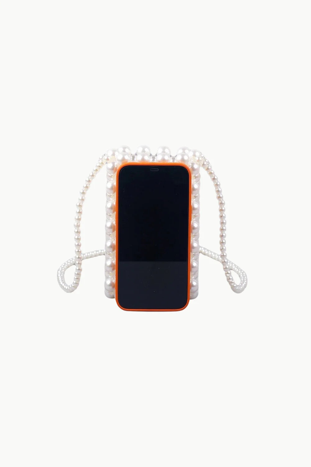 Clear beaded phone case with pearl bag strap and elegant bag strap for stylish accessories
