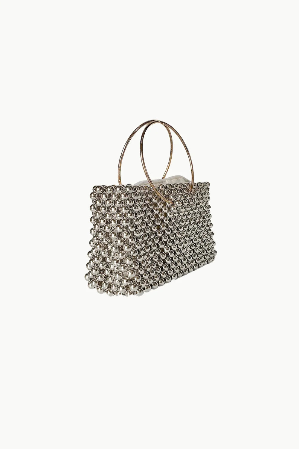 Silver-toned Pearl Cage Bag with beaded design and circular top handles