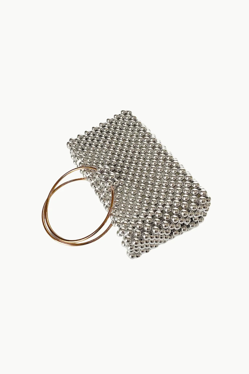 Silver beaded Pearl Cage Bag with gold handles, stylish cage bag accessory
