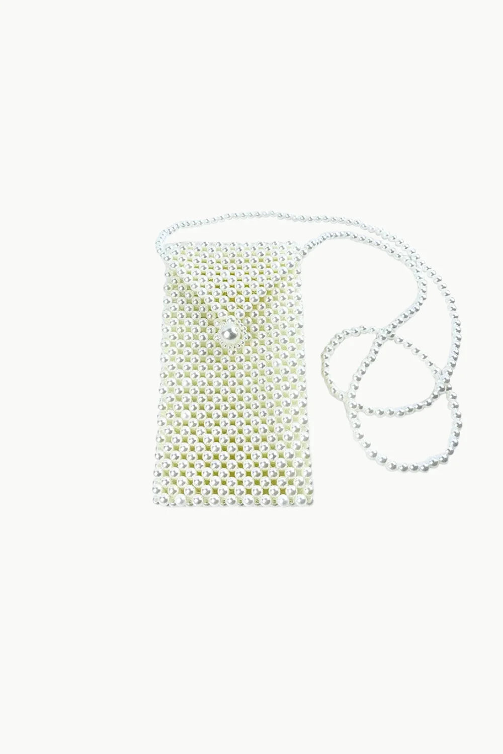 Beaded white pearl crossbody bag with pearl snap closure for stylish everyday carry