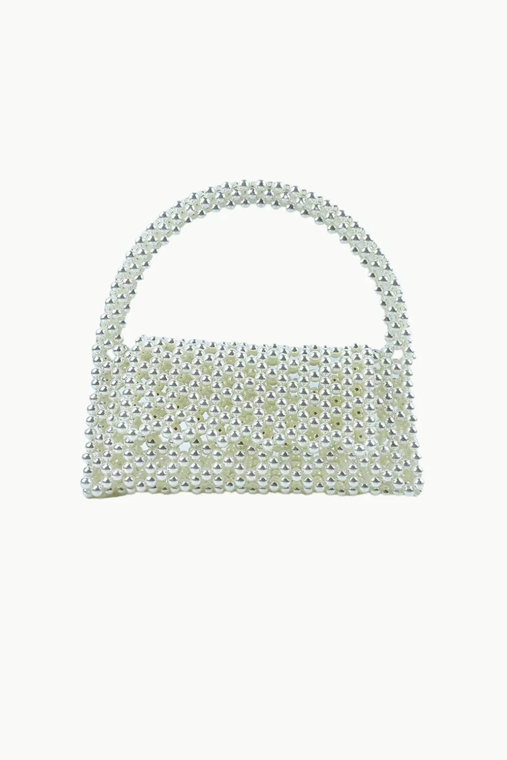 Pearl Evening Bag made of white pearls with rectangular body and arched handle
