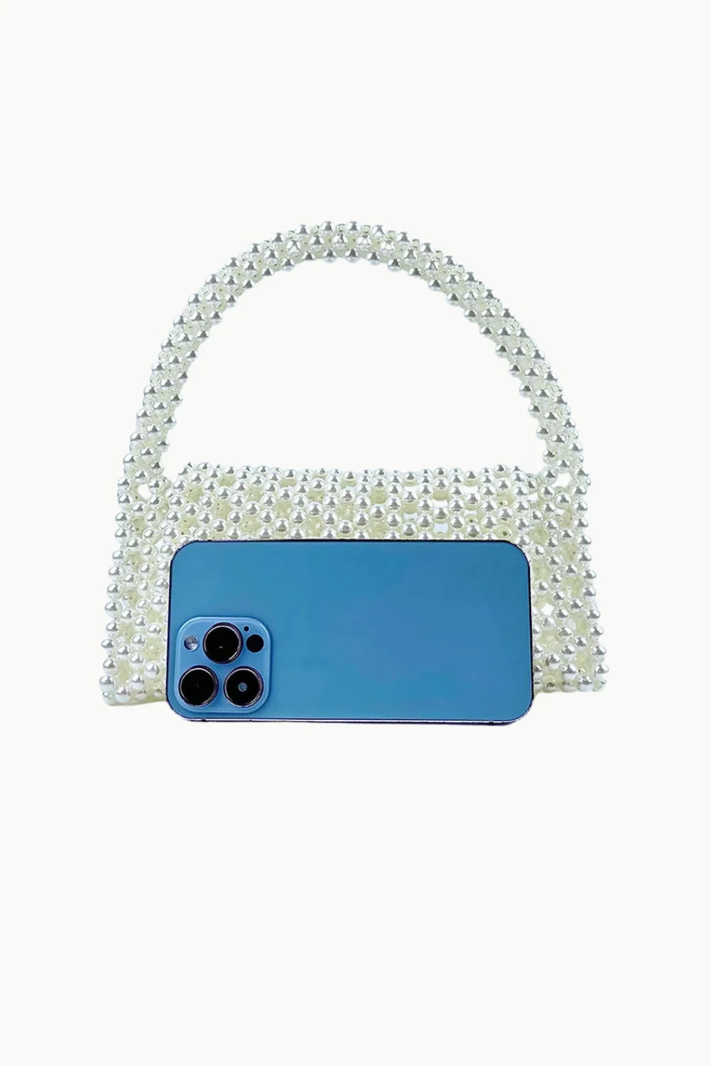 White beaded Pearl Evening Bag with arched handle, perfect for elegant evening events