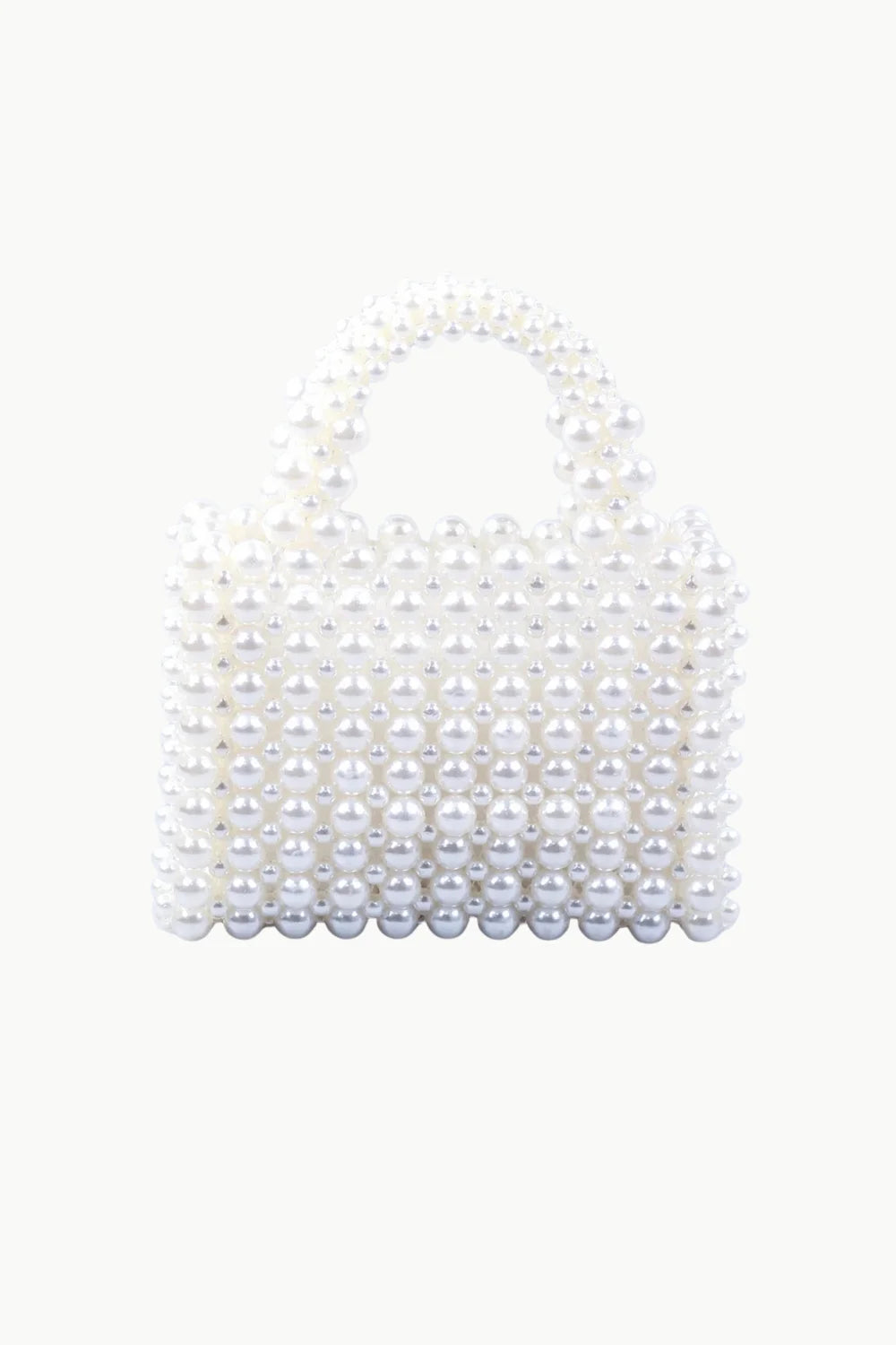 White beaded Pearl Hand Bag with top handle, stylish pearl hand bag accessory