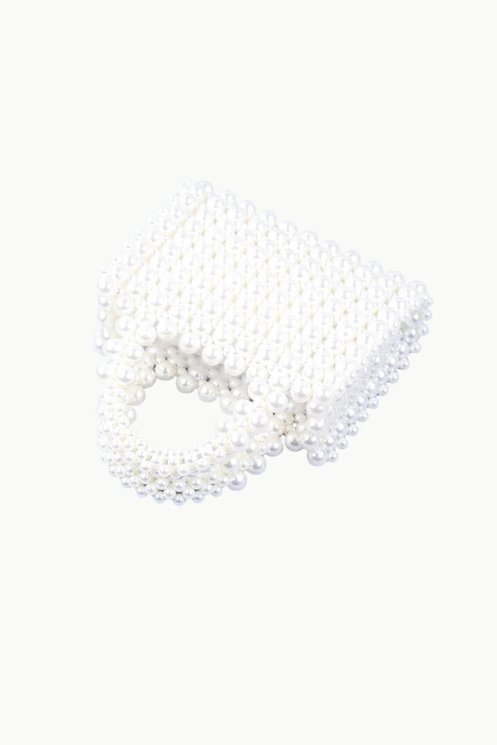 White faux pearl beaded handbag showcasing a stylish pearl hand bag for elegant occasions
