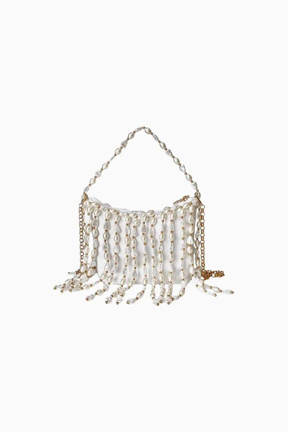 Pearl Sequin Bag with beaded shoulder strap and fringe details for stylish look