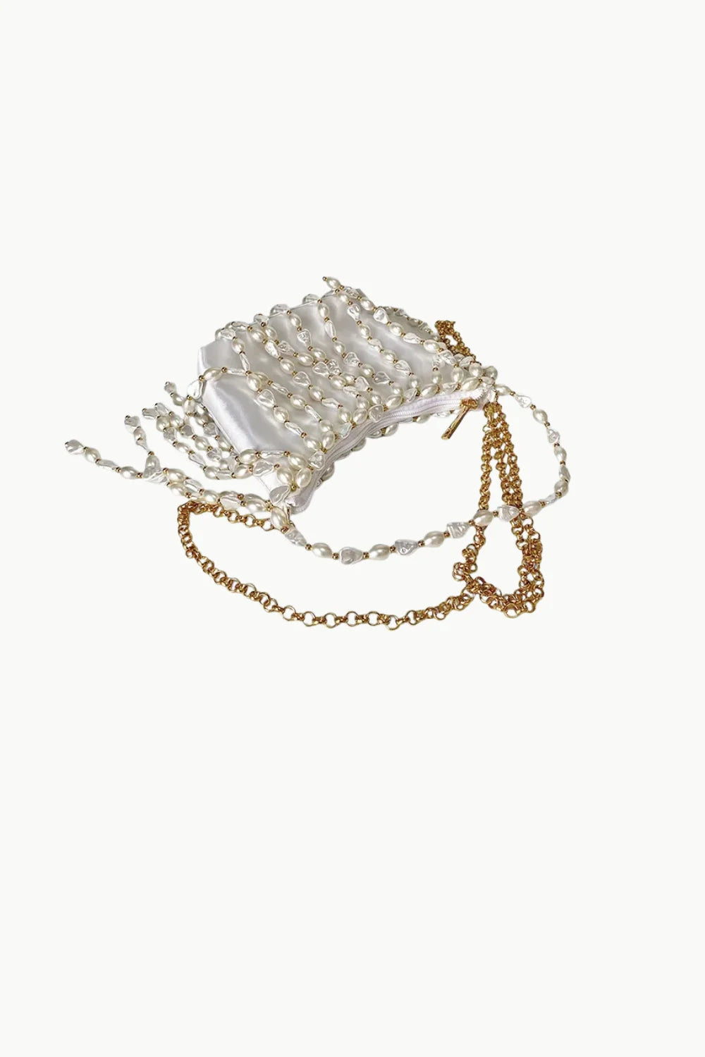 Pearl Sequin Bag with Pearl-Encrusted Design and Gold Chain Straps for Elegant Style