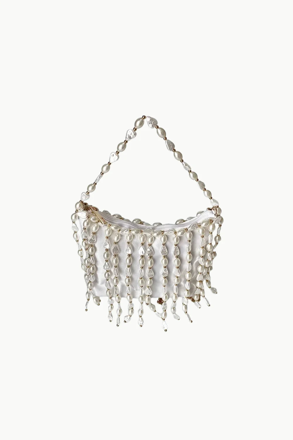 White pearl sequin bag with beaded strap, stylish pearl sequin bag accessory