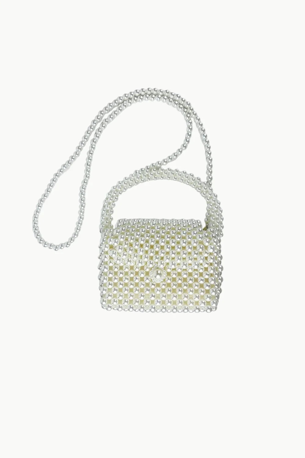 Small pearl shoulder bag with top handle and shoulder strap for elegant style