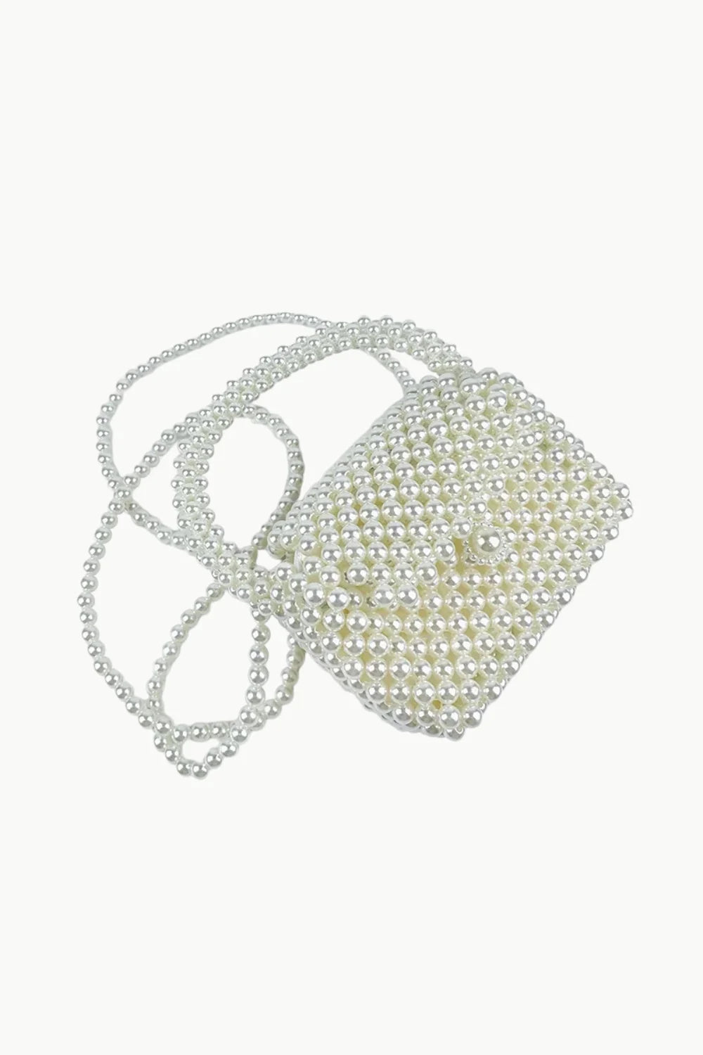 White faux pearl beaded shoulder bag with long strap for stylish pearl shoulder look