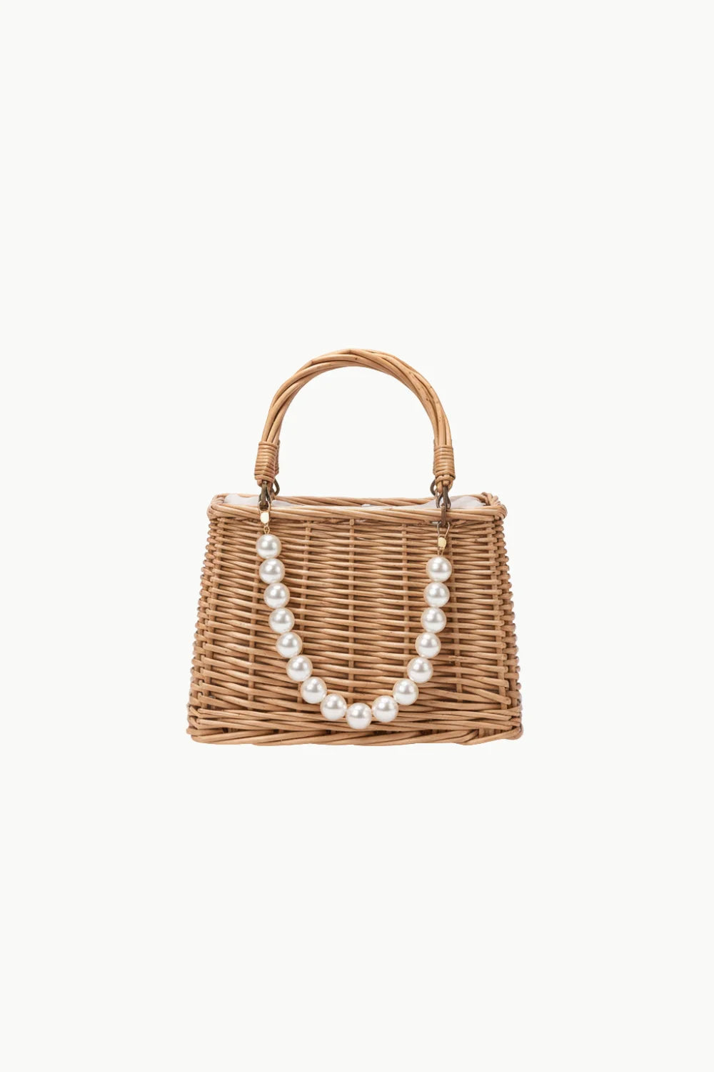 Elegant pearl straw bag with woven straw design and pearl handle for stylish accessories