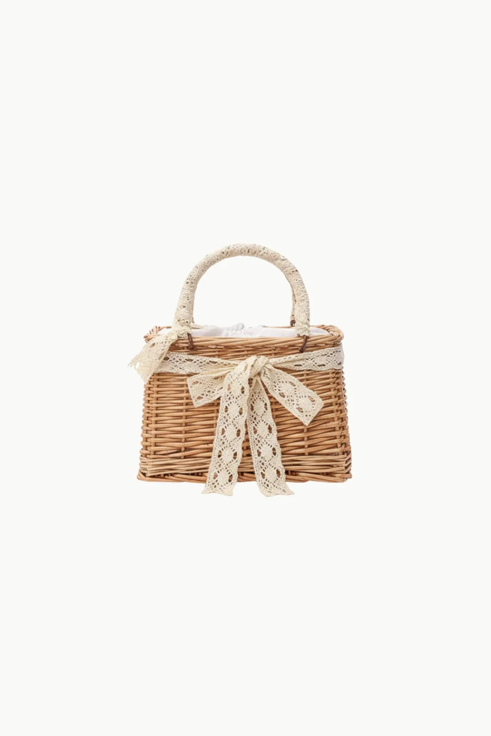 Woven wicker basket pearl straw bag with decorative lace bow for stylish summer look