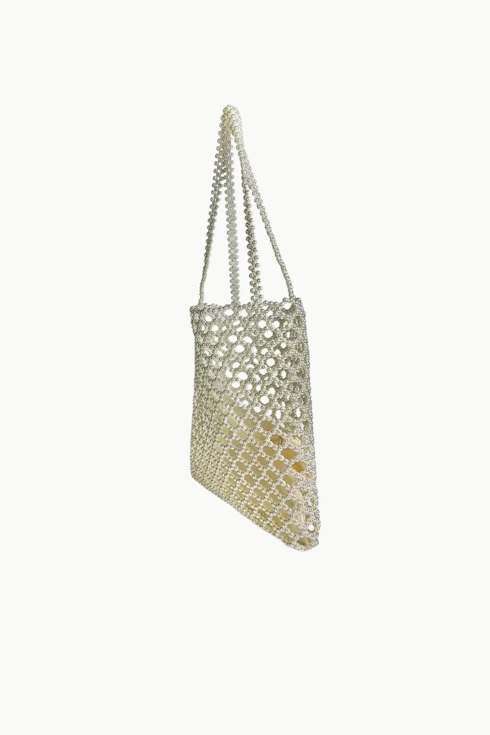 Shimmering silver-beaded Pearl Tote Bag with netted design for elegant style