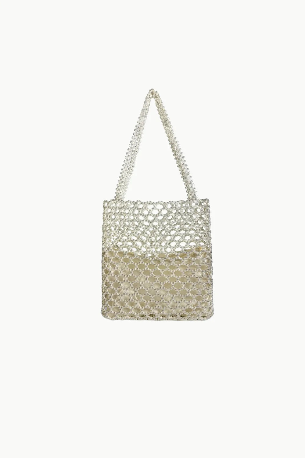White beaded Pearl Tote Bag with beige inner lining perfect for stylish everyday use