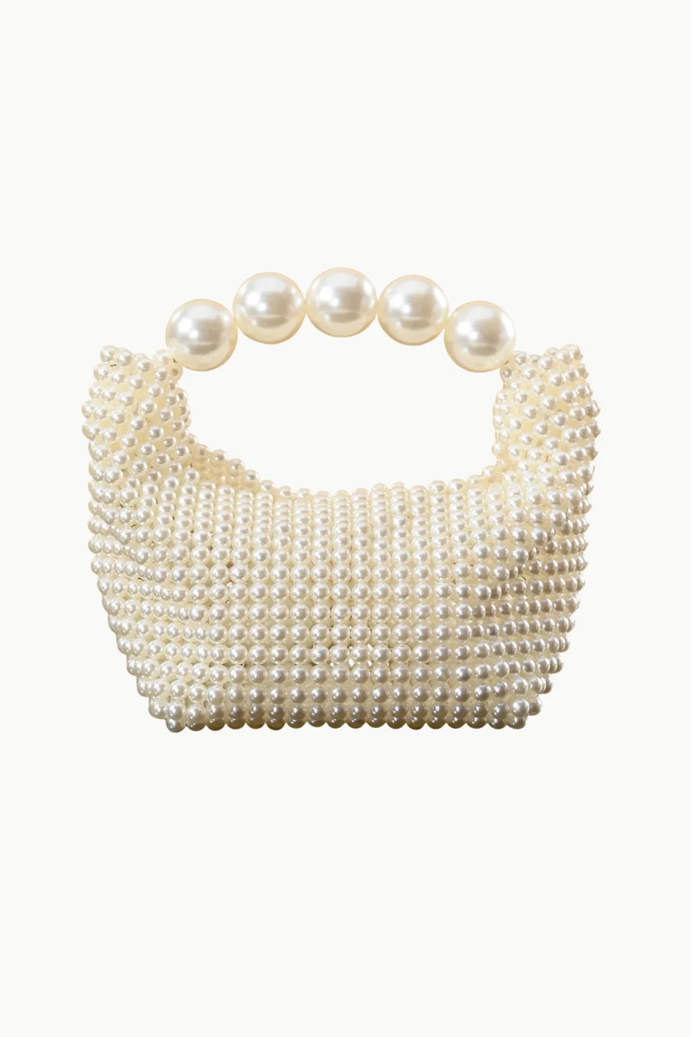 Pearled Ivory Bag with white pearl beads and five-pearl top handle for elegant style