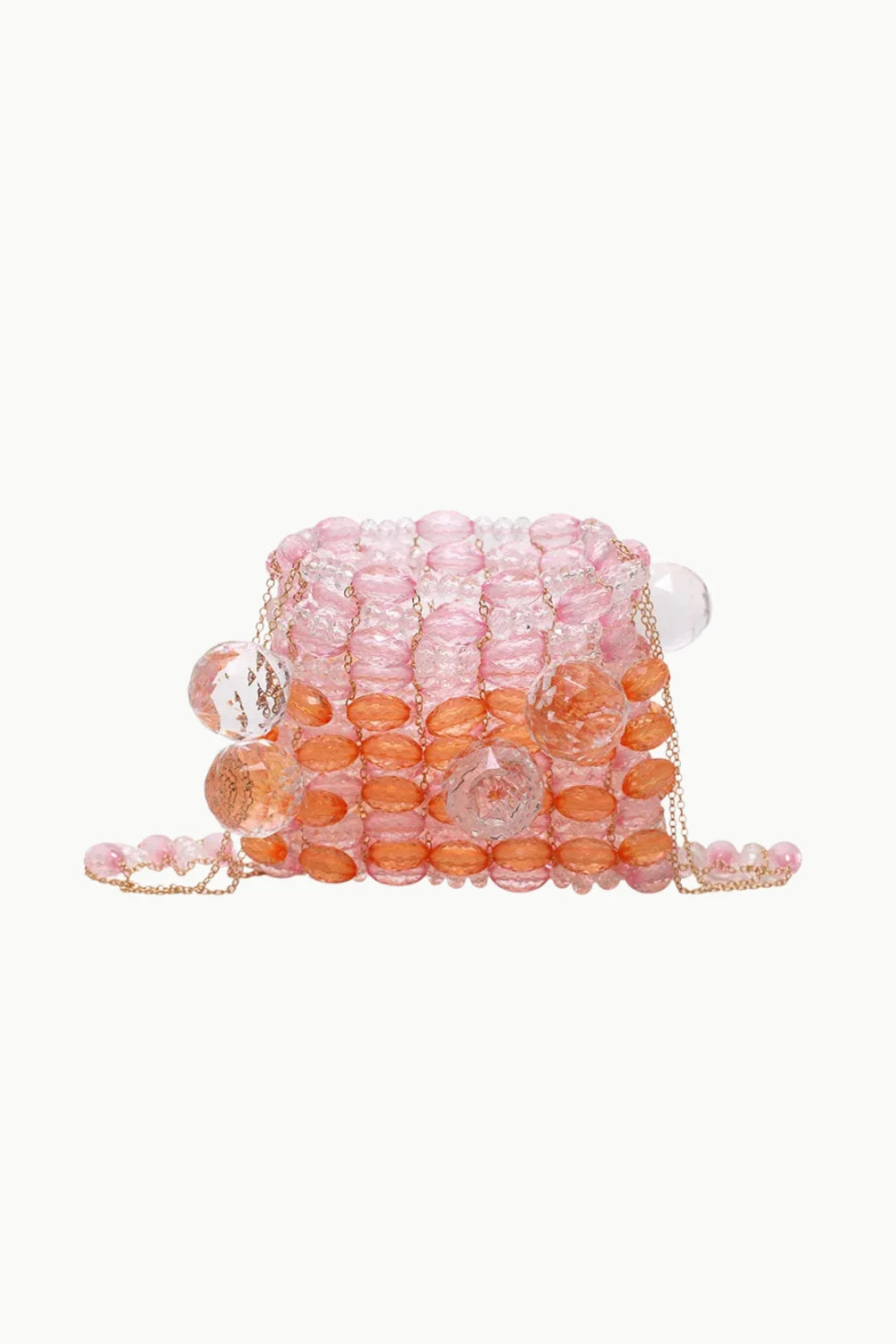 Pink and orange beaded bag with gold chain strap, perfect orange beaded accessory