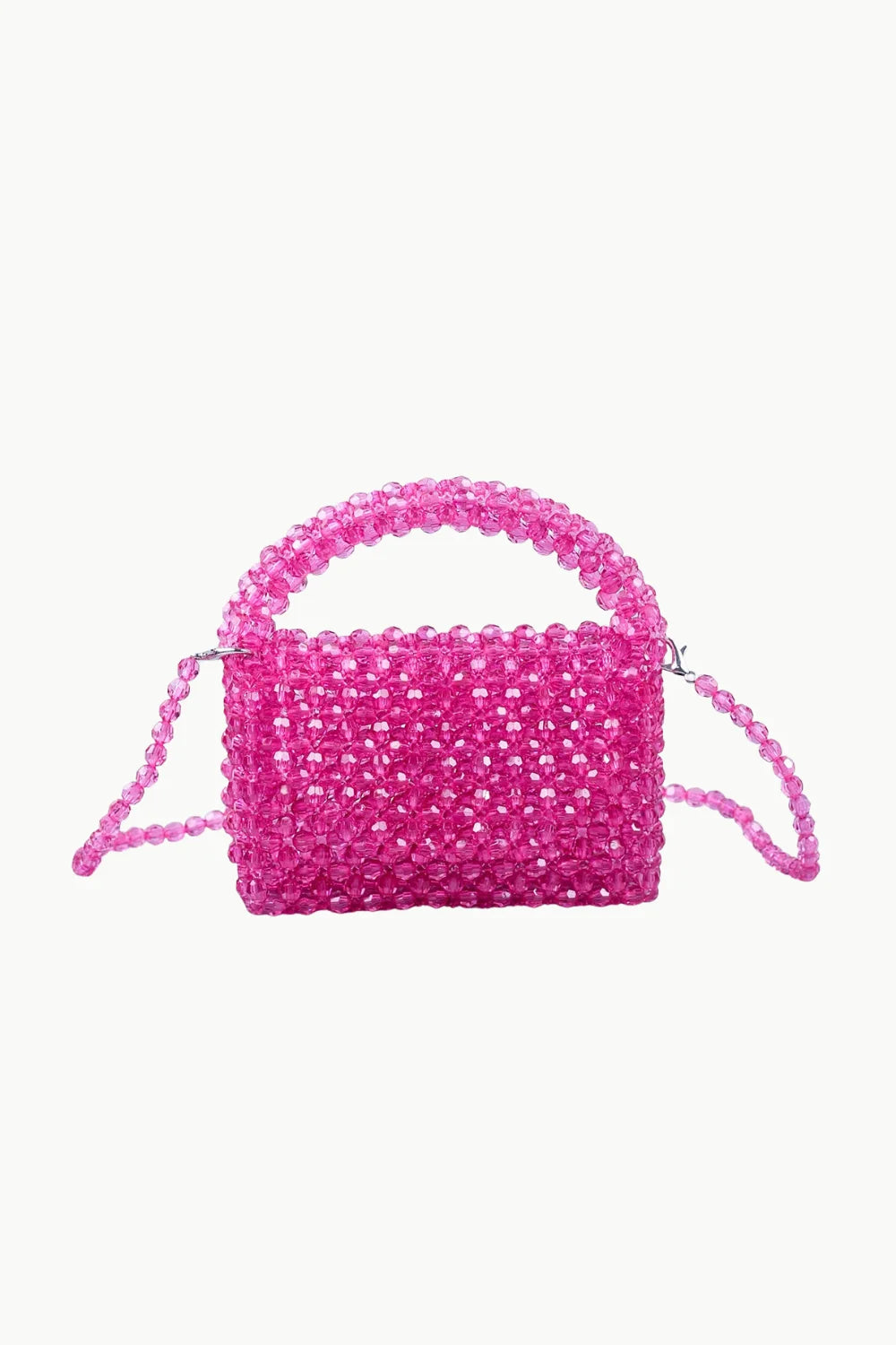 Pink Beaded Bag Charm with Top Handle and Shoulder Strap for Stylish Accessory
