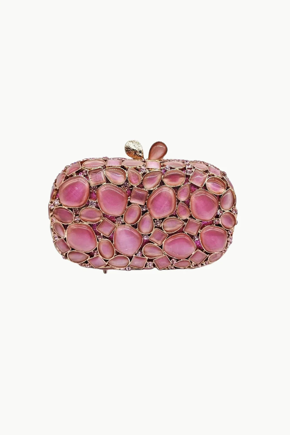 Pink Beaded Clutch with gemstone embellishments and crystal clasp for elegant occasions