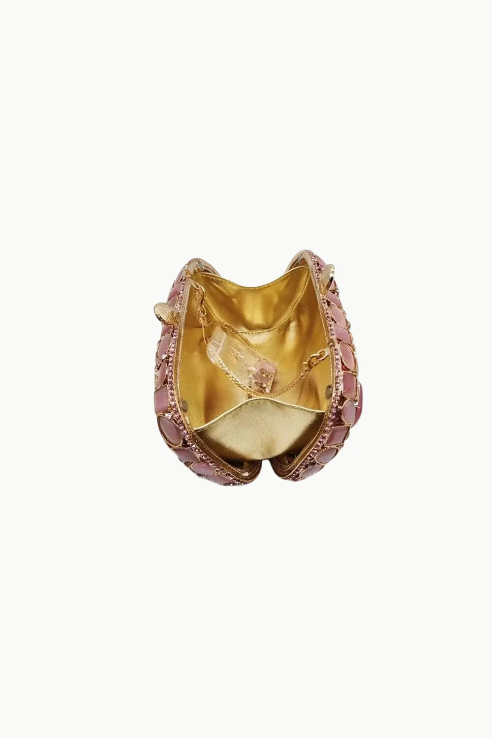 Pink Beaded Clutch Bag with Gold Interior and Chain Strap, Elegant Beaded Clutch