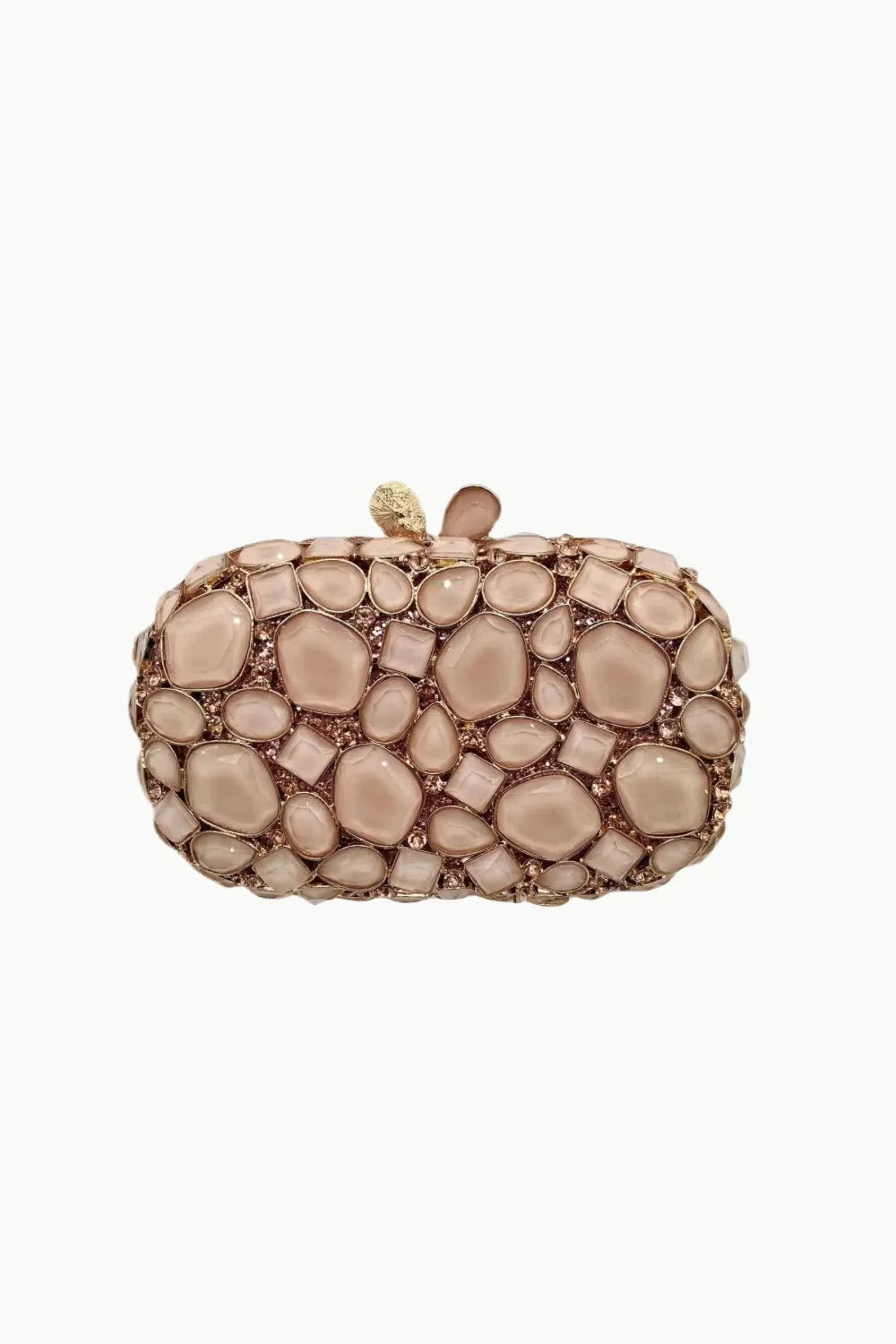 Pink Beaded Clutch with Irregular Light-Colored Stones and Metallic Clasp